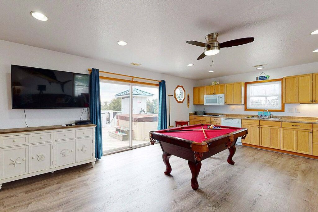 Game Room with Pool Table and Kitchen
